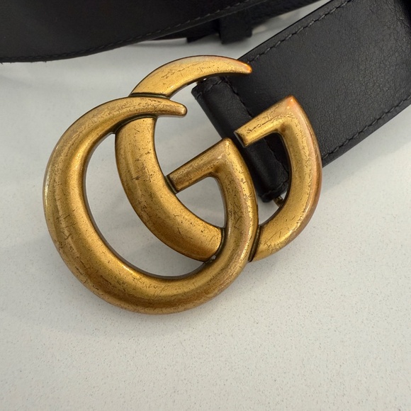 Gucci Black Leather Gold Buckle 1 1/2" Wide Classic Belt - Picture 7 of 7